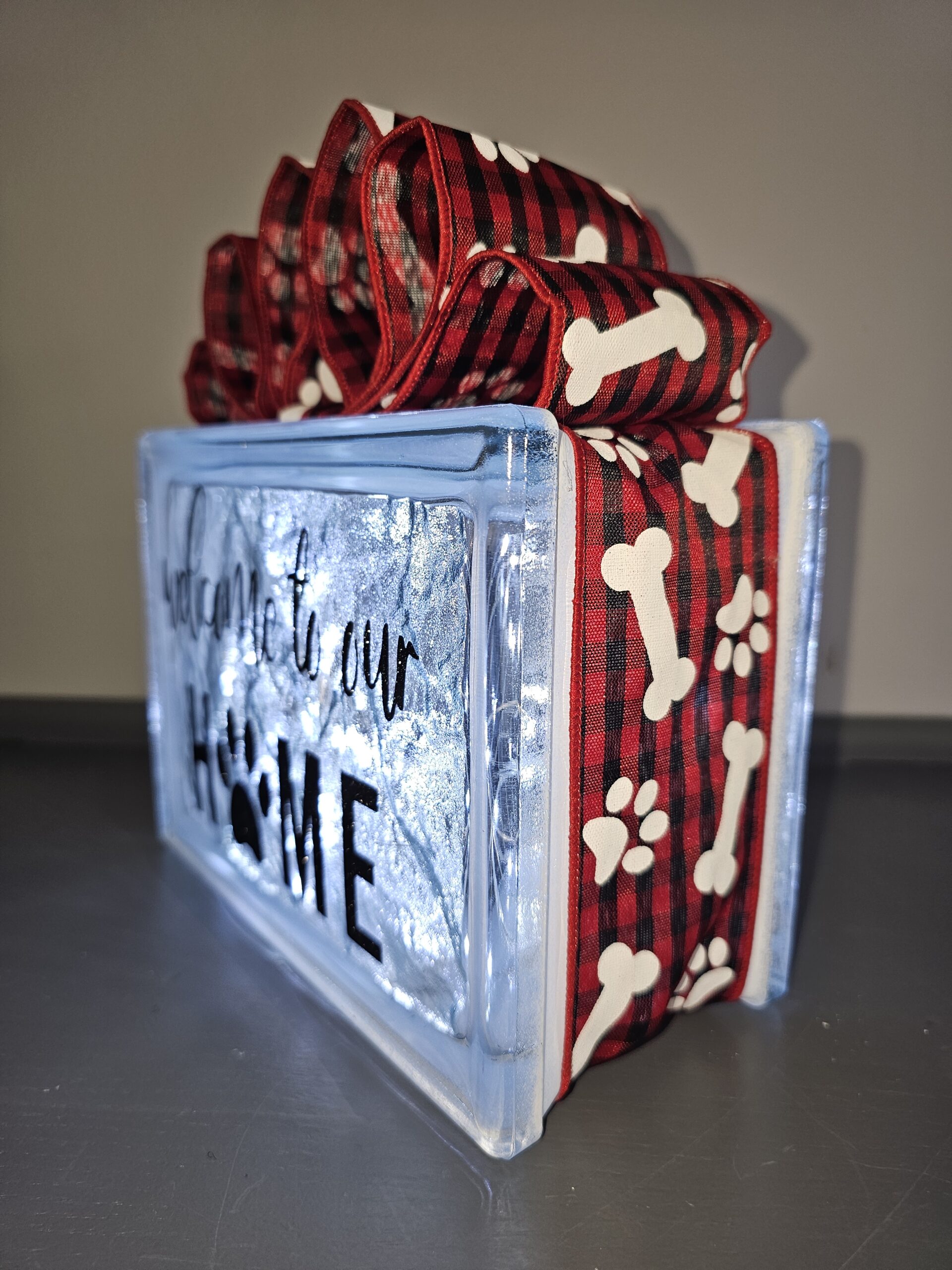 6x8" Welcome To Our Home Paw - Pet Decoration | Unique Pet Gift | Lighted Glass Block Home Decor