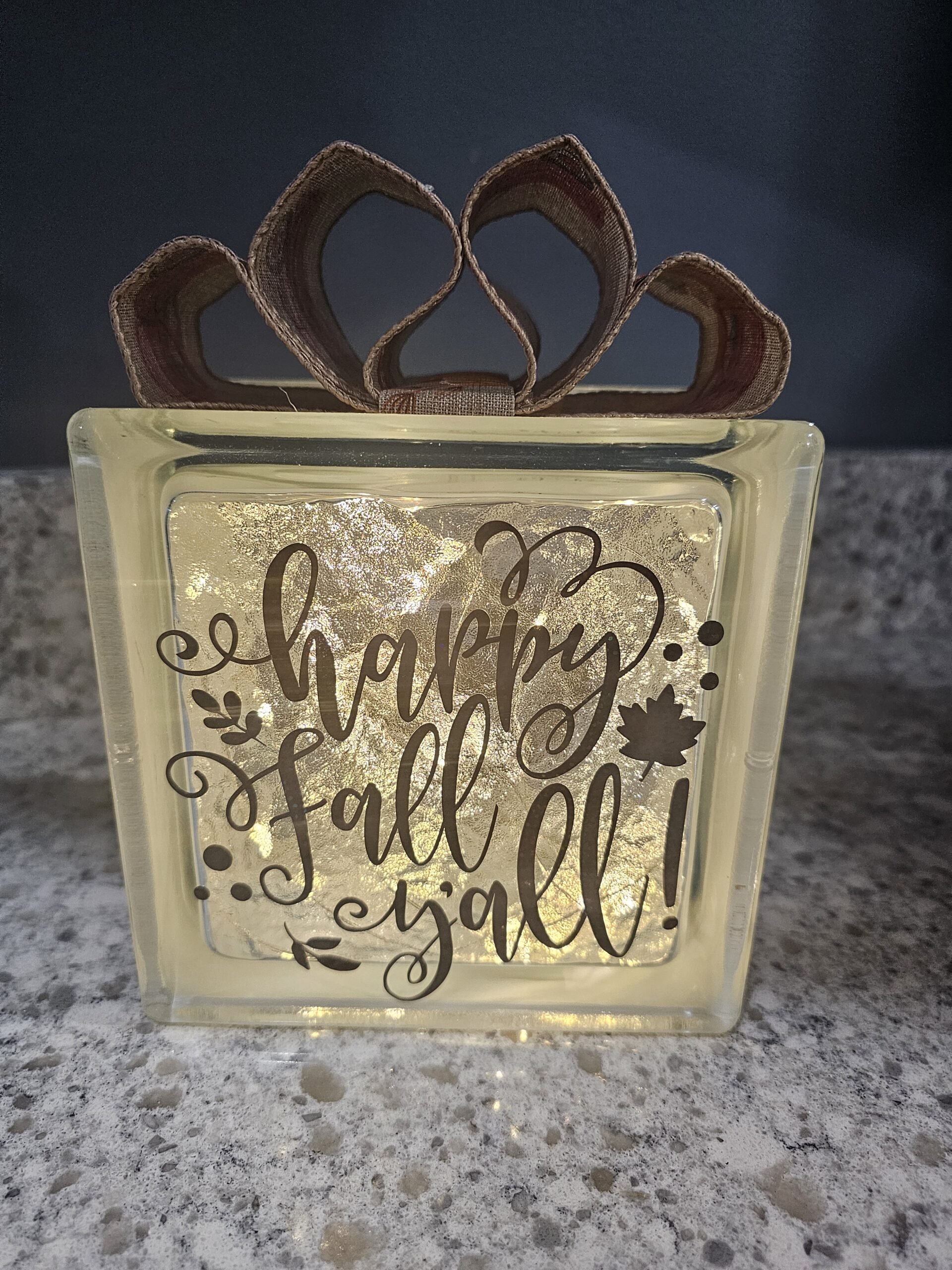 6x6" Happy Fall Y'all with Red Truck - Seasonal Fall Decoration | Lighted Glass Block Home Gift - Image 2