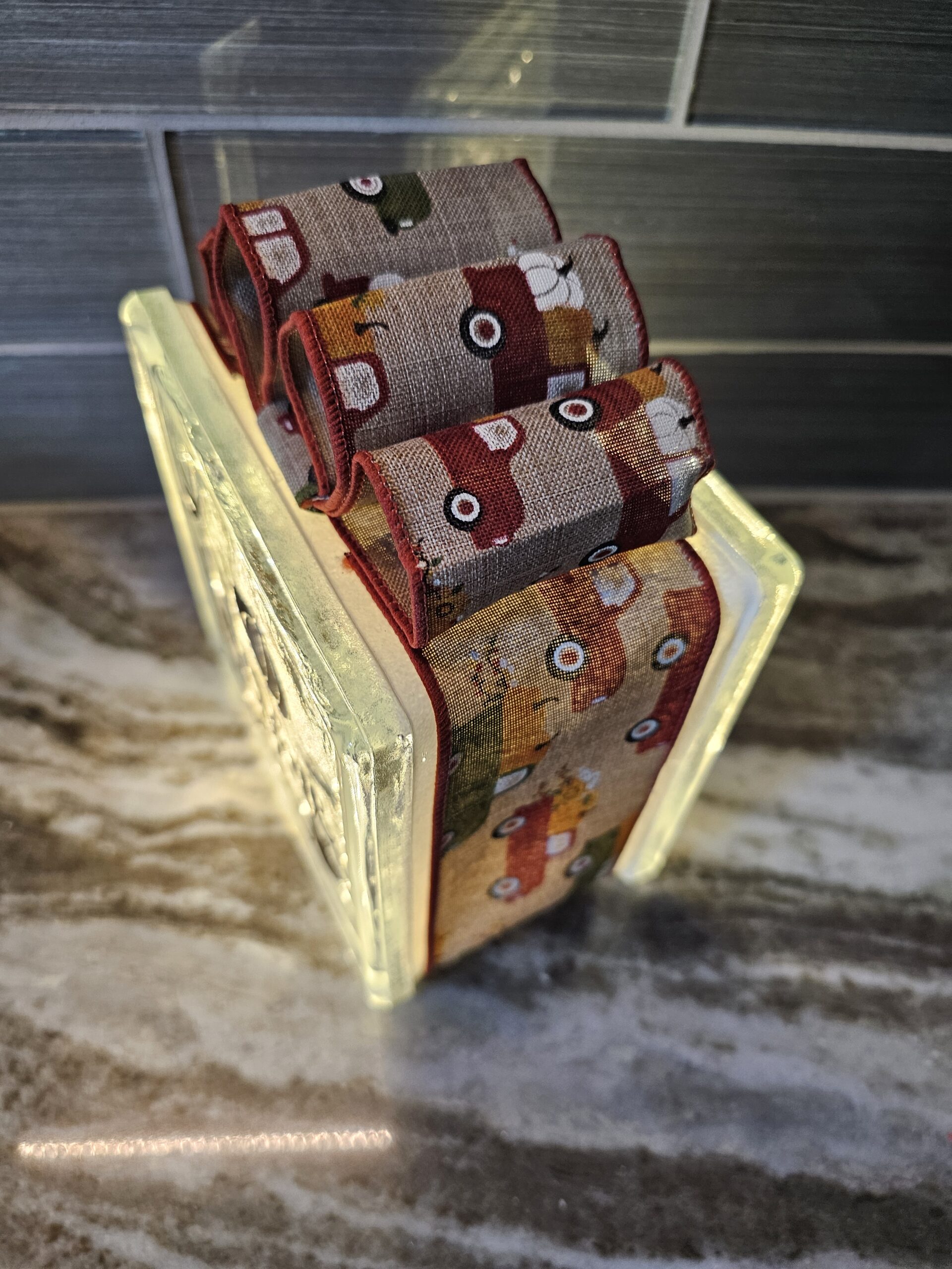 6x6" Happy Fall Y'all with Trucks - Seasonal Fall Decoration | Lighted Glass Block Home Gift - Image 3