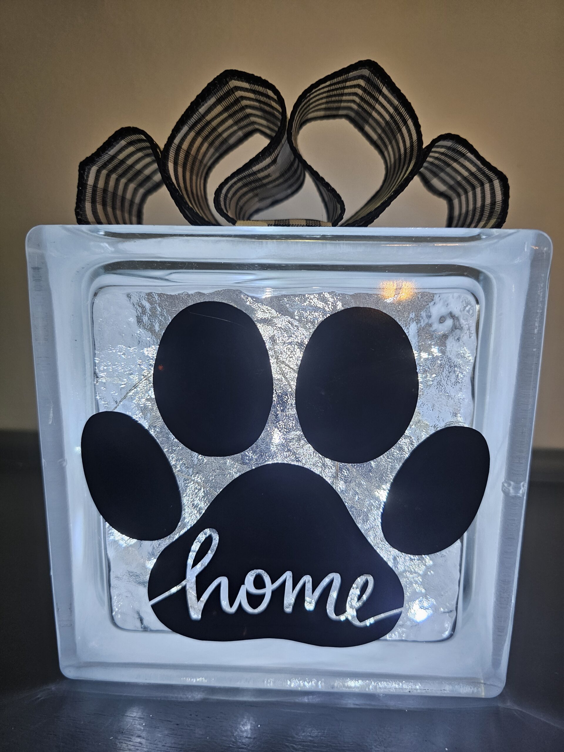 6x6" Home Paw Print - Pet Decoration | Unique Pet Gift | Lighted Glass Block Home Decor - Image 3