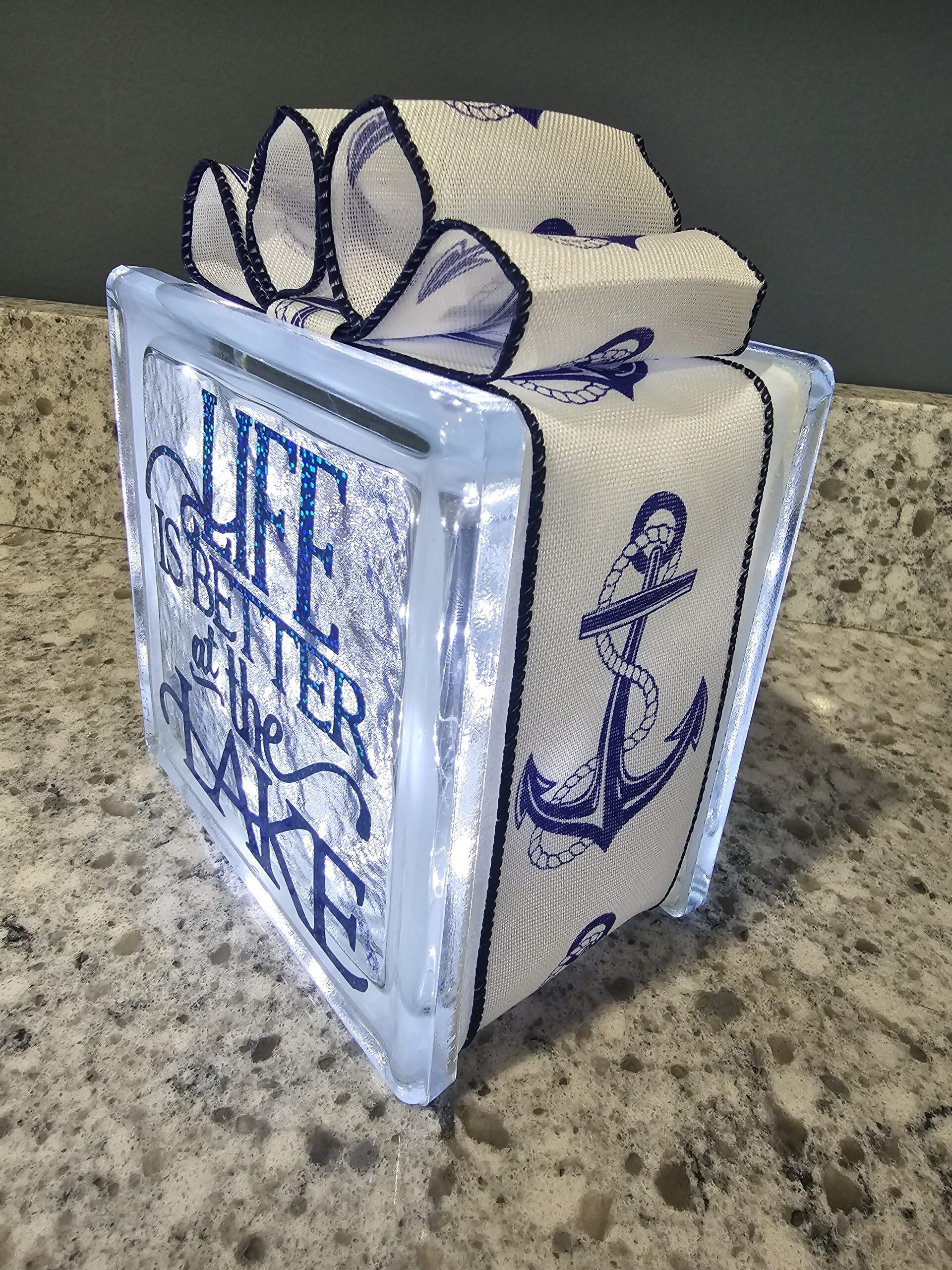 6x6" Life Is Better At The Lake White - Lake Decoration & Home Gift | Unique Lighted Glass Block
