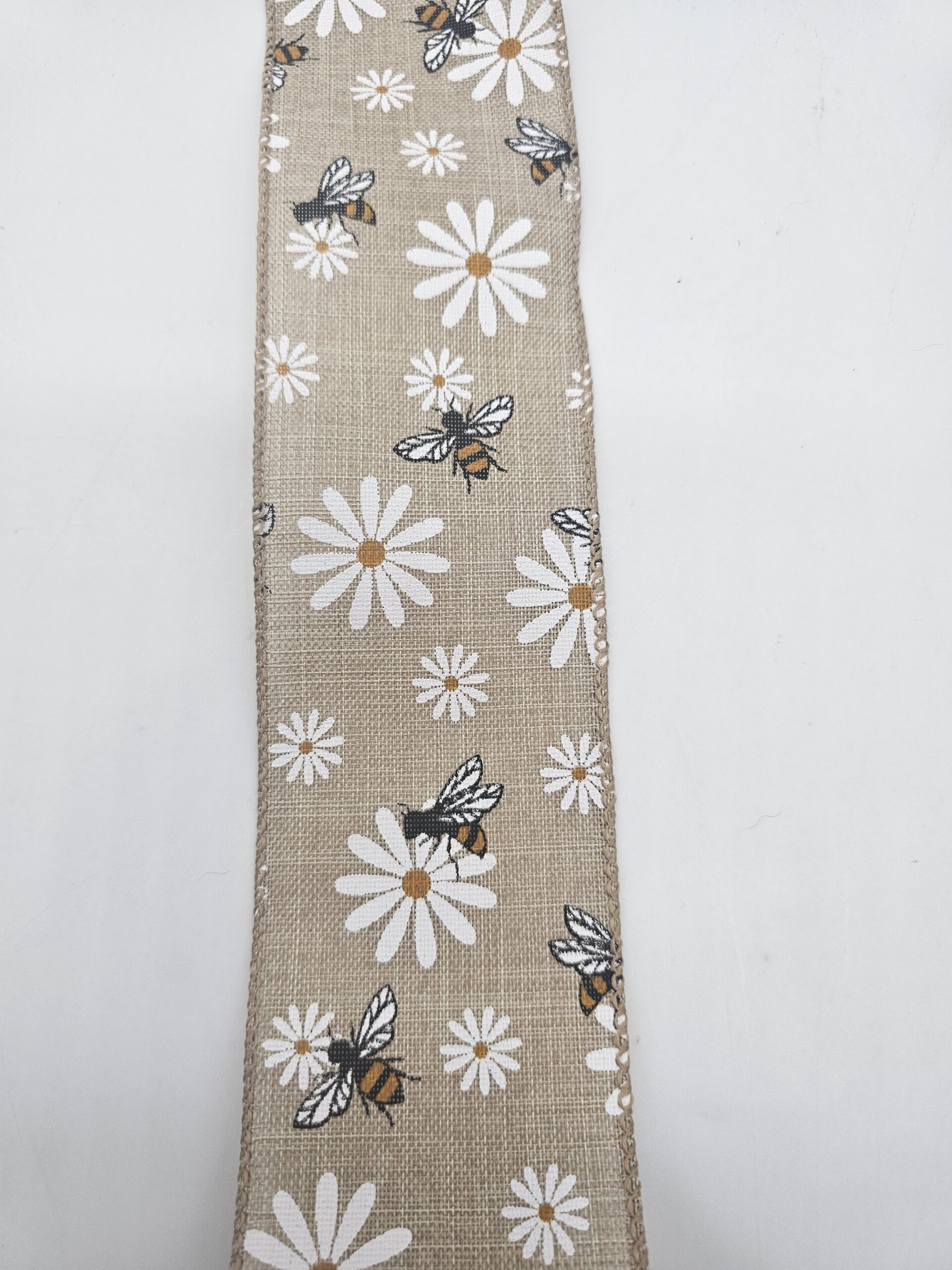 Tan with White Flowers and Bees