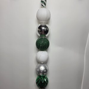 Large Bulb Dowel - green white & silver bulbs with green & white spiral pointed ornament topper - green-color LED lights