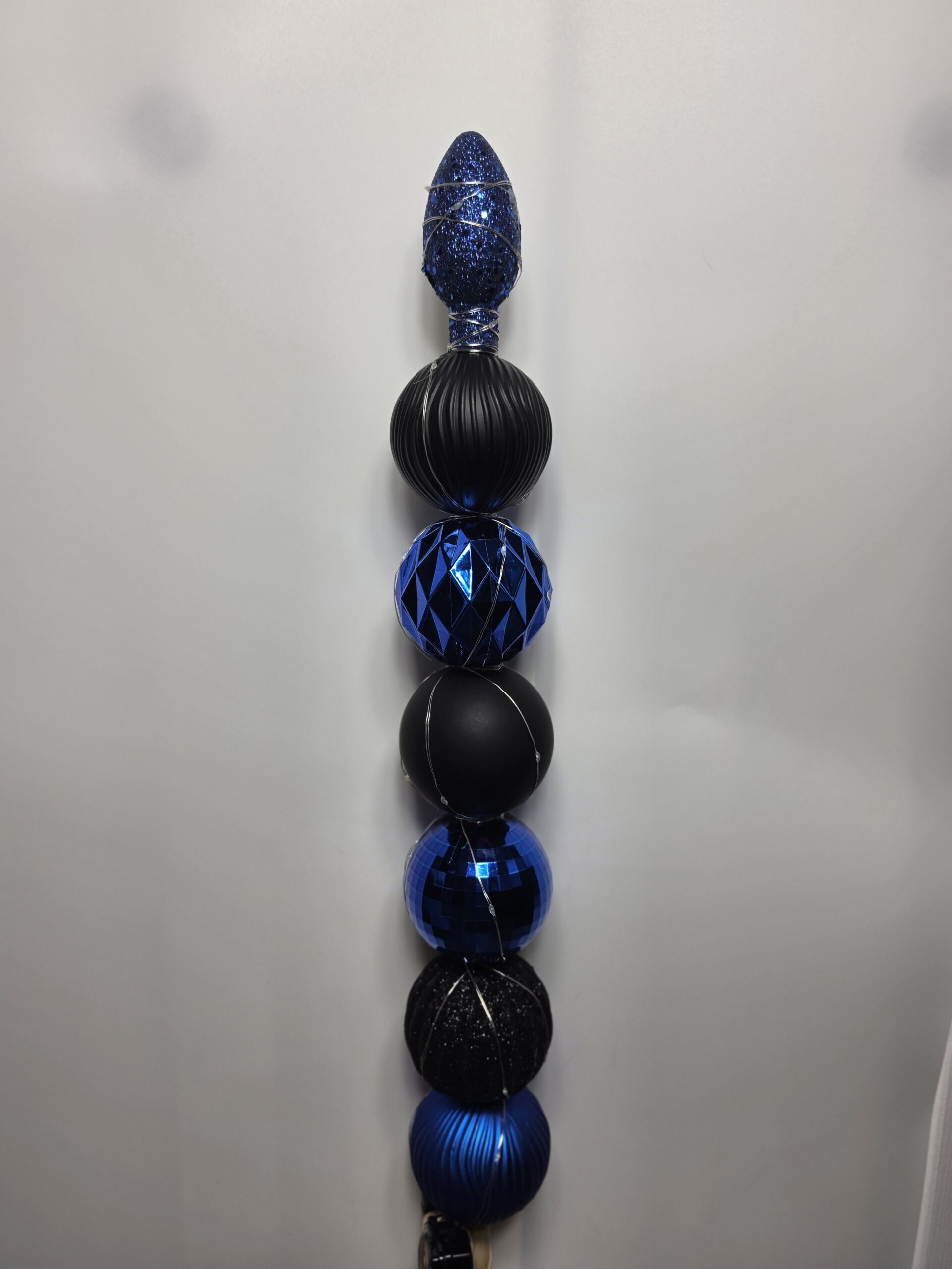 Large Bulb Dowel - blue & black bulbs with blue light ornament topper - blue LED lights