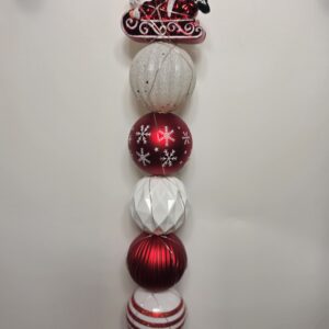 Large Bulb Dowel - red & white bulbs with santa on sled ornament topper - red & white LED lights
