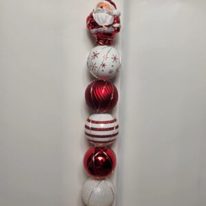 Small Bulb Dowel - red & white bulbs with Santa & bag ornament topper - red & white color LED lights